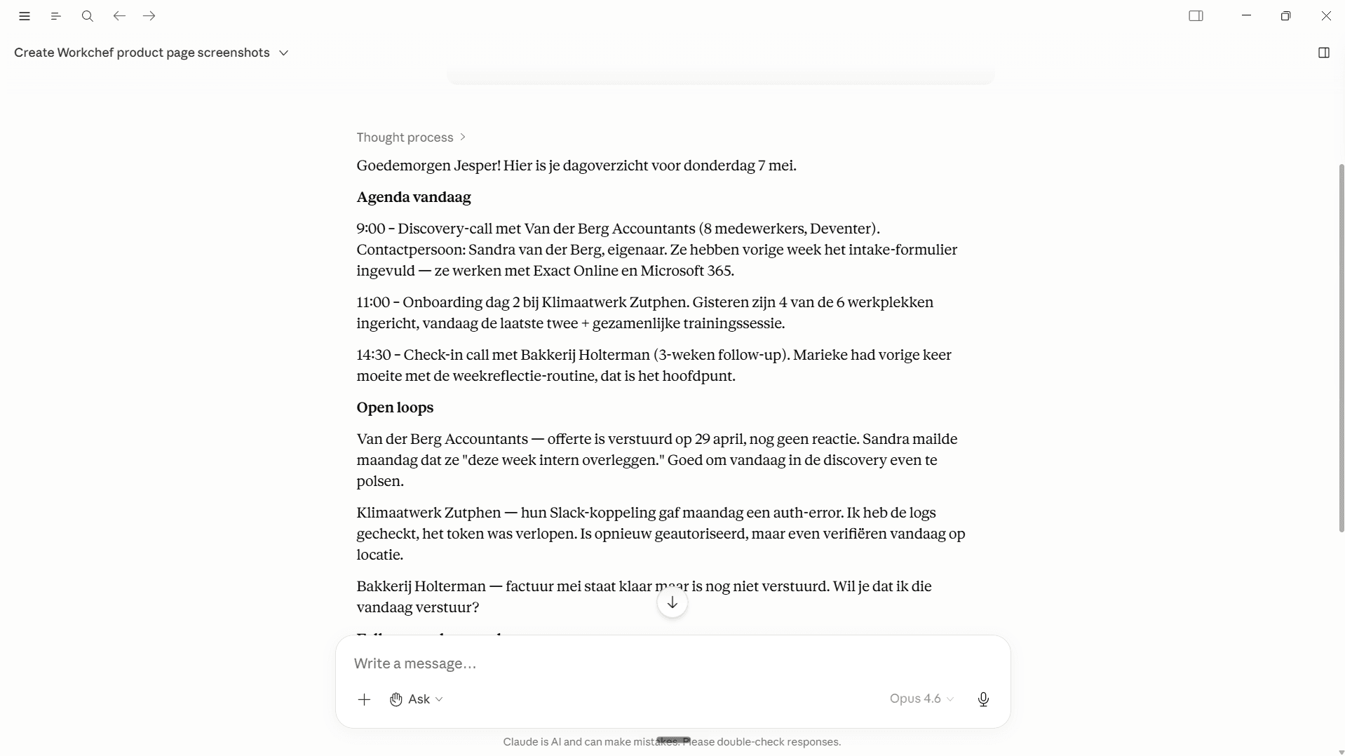 Ochtendbriefing met agenda en open punten